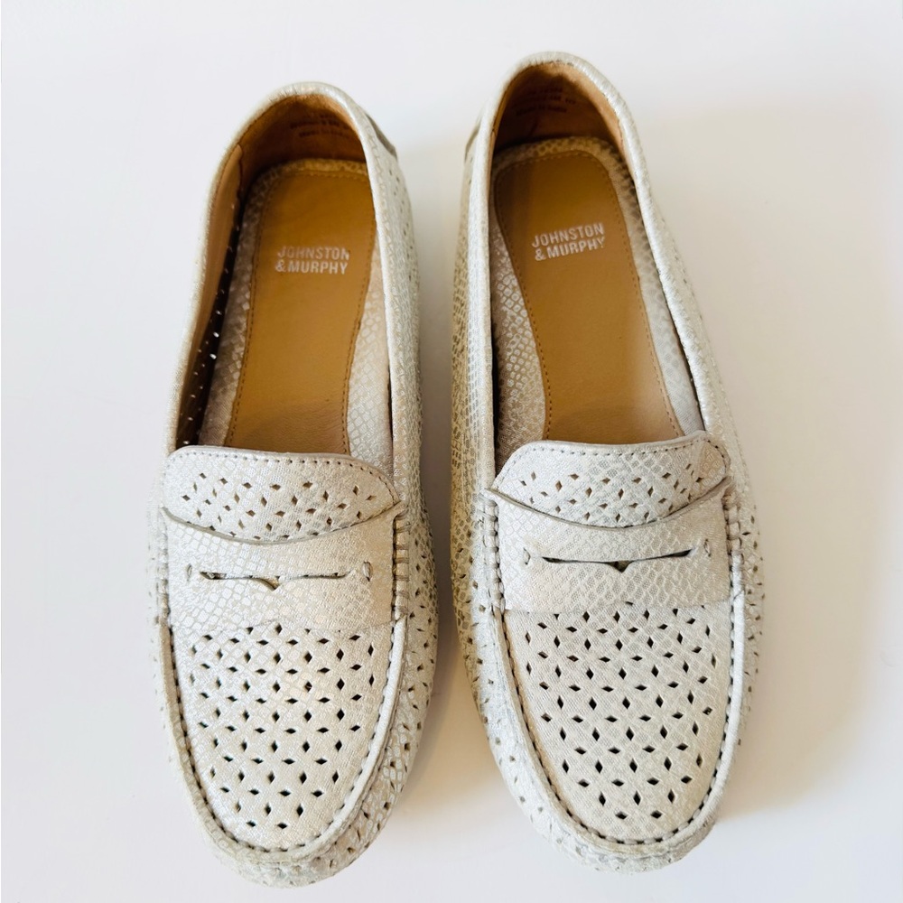 Johnston & Murphy Women’s Metallic Silver Perforated Leather Loafers
